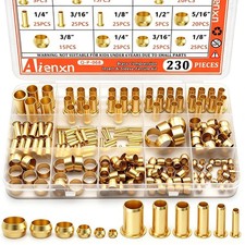 230PCS Brass Compression Fittings 6 Sizes Insert Sleeve Ferrule