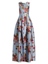 NEW, SACHIN & BABI Brooke Floral Pleated Mikado Gown in Glacial Blue Sz 14 #LD98