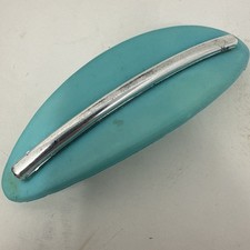 VTG Hair Clip Barrette Teal Curved Aqua Silver Tone Accent Turquoise Stripe