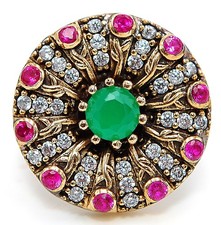 Ottoman Empire Style 3CT Treated Emerald 925 Sterling Silver Ring Sz 6.5 BT1