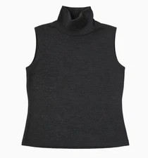 VTG CARLISLE Dark Gray 100% WOOL Sleeveless TURTLENECK Knit Sweater Sz M