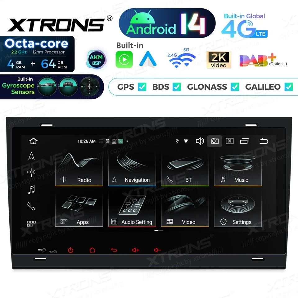 AUTORADIO ANDROID 4/64GB AUDI A4 (B6-B7) S4 RS4 SEAT STEREO AUTO NAVI CARPLAY - Immagine 3 di 4