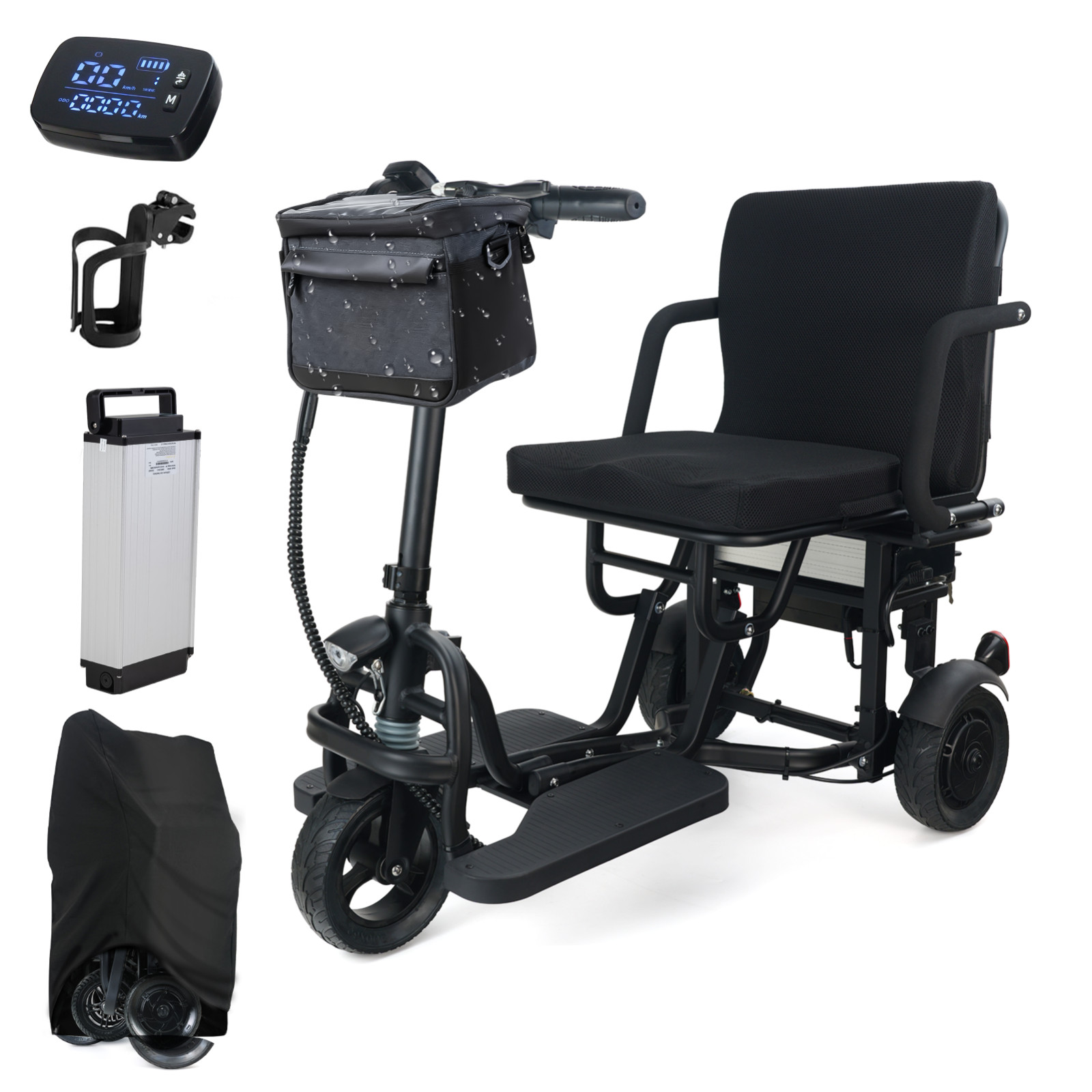 3-Wheel Foldable Mobility Scooter for Adults and Seniors, Long-Range Battery