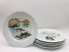 6 assiettes Porcelaine de Limoges, motif Poisson.