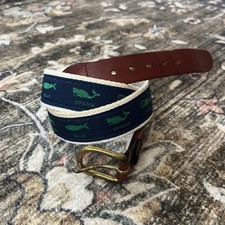 Preppy Whale Belt Blue Green Size 36 Brass Made In USA