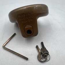 Vintage Master Lock Co. No. 34 Trailer Hitch Coupler Lock w/ 2 Keys & Allen Tool