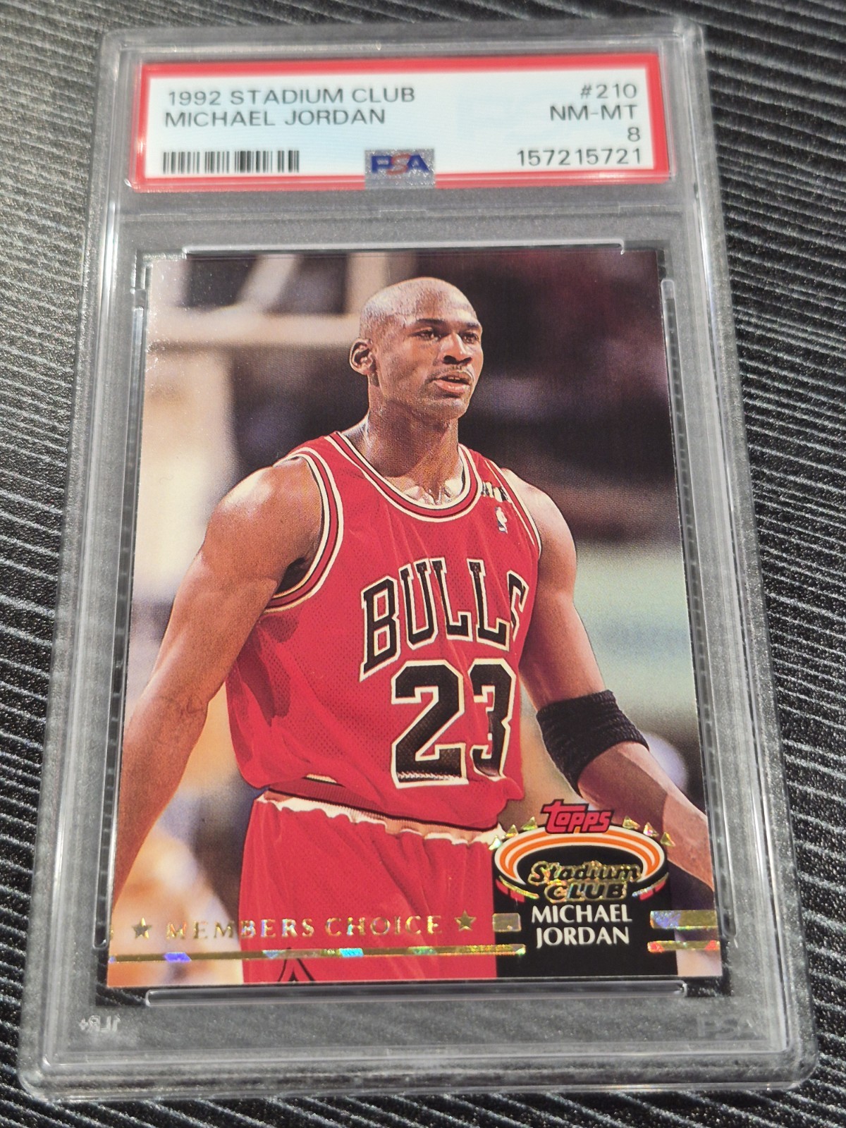 Michael Jordan PSA 8 1992-93 Topps Stadium Club Members Choice Chicago Bulls 210 view 1