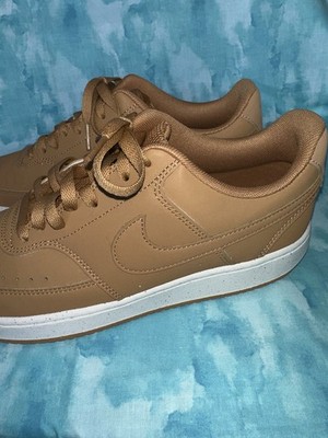 Used Nike Court Vision Low Men's Shoes Size 8.5. Brown Leather White Trim