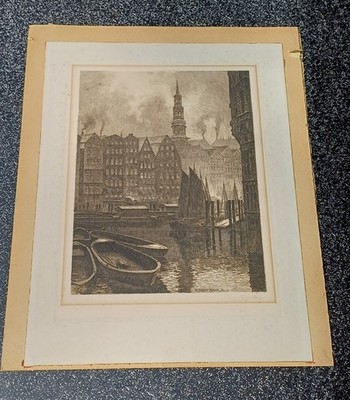 Albrecht Bruck  Hamburg Nikolaifleet   Originalradierung 1914   signiert