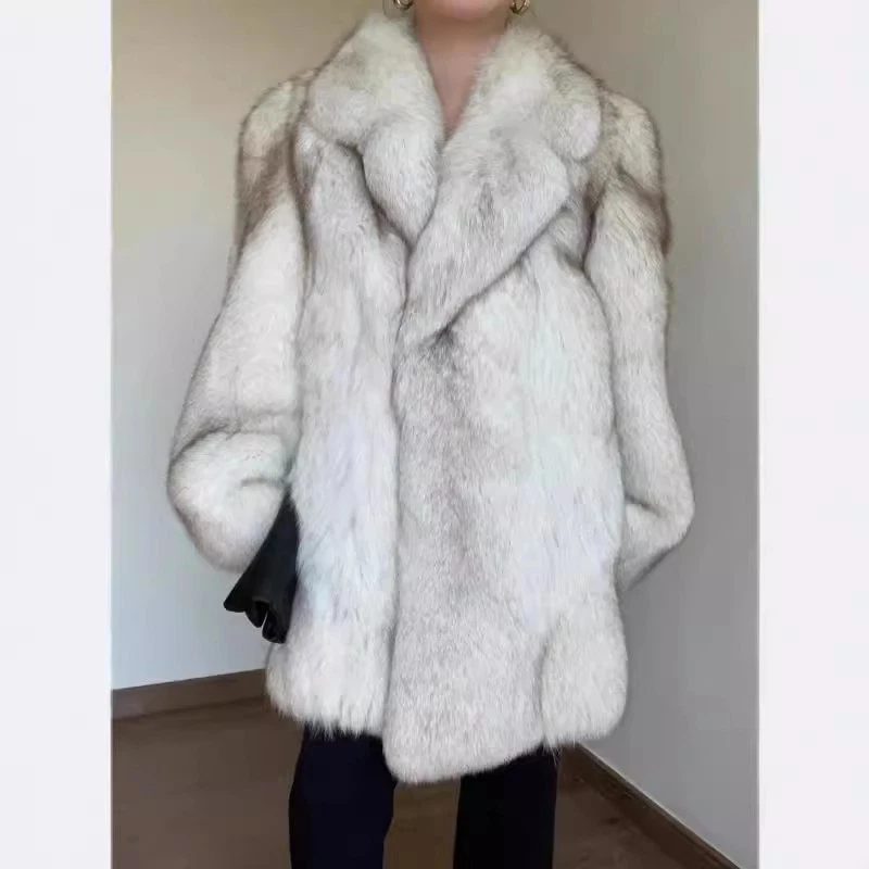 Winter Thicken Warm Fur Coat Womens 2025 New Fox Fur Lapel Collar Party Jackets - Image 2 of 4