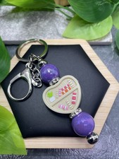 4.5 Stainless Steel Book Heart Acrylic Beaded Keychain Purse Backpack New C98