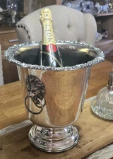 Vtg Sheridan Silver Plated Champagne Ice Bucket Cooler Chiller Lion Head French 