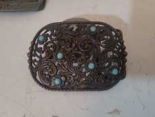 Vintage Belt Buckle With Scroll Pattern And Beads