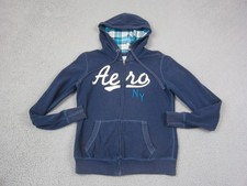 Aeropostale Hoodie Womens Large Blue Aero Sweatshirt 90s Full Zip Y2K Logo NY