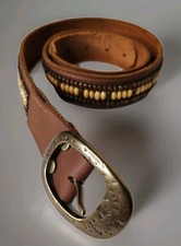 Lucky Brand Studded Western Leather Brown Belt w Bronze Buckle 36" - 40" Unisex