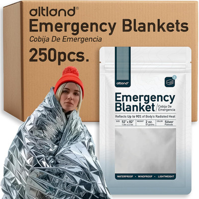 250 Pack of Emergency Blankets - Heat Reflective Blankets for Winter Survival Ki