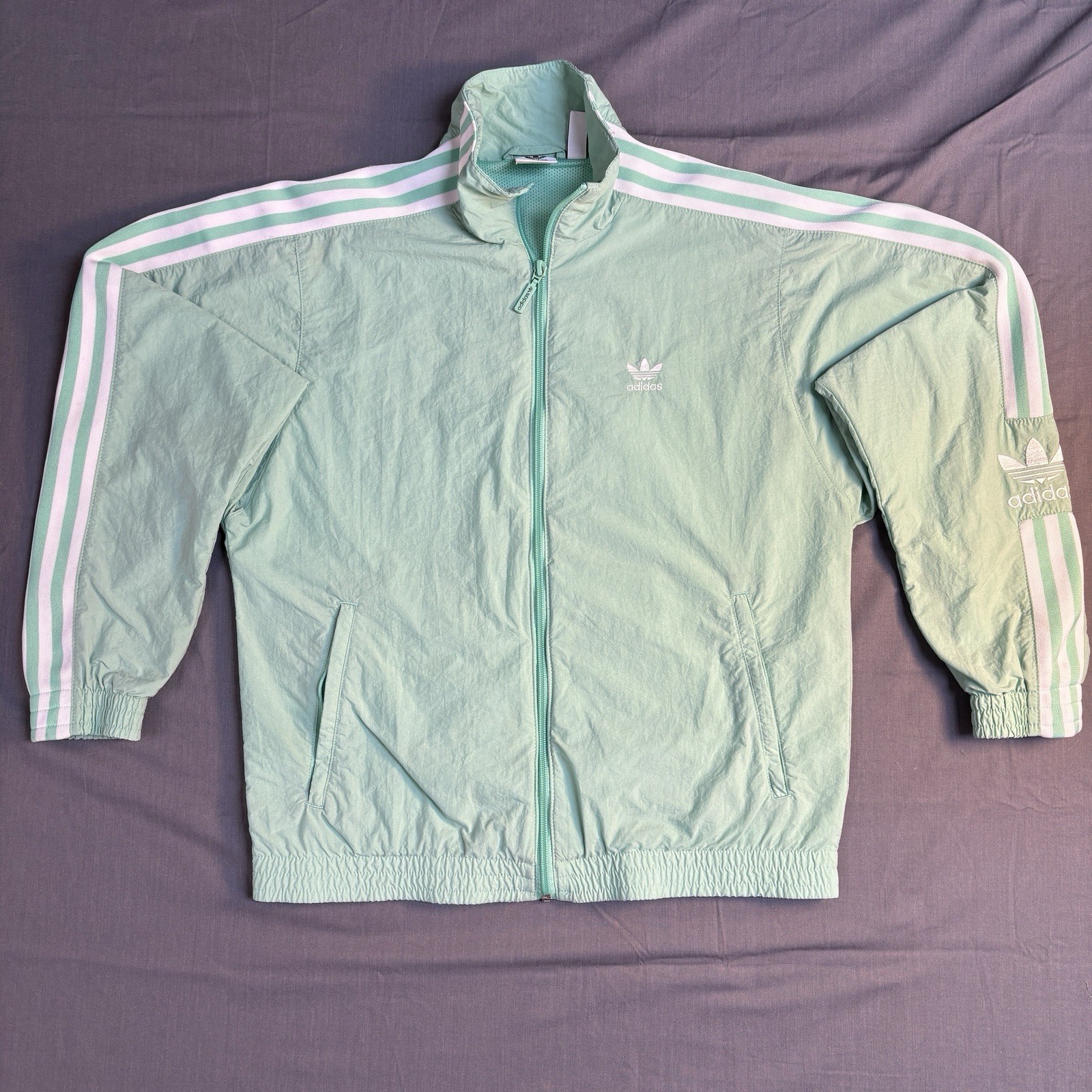 Adidas Originals Track Windbreaker Jacket Mint Green Womens XS