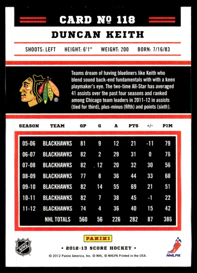 2012-13 Score Gold Rush Duncan Keith Chicago Blackhawks #118 - Image 2 of 2