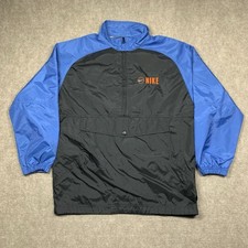Vintage 90's Nike Windbreaker Jacket 1/2 Zip Youth L 14-16 Blue Black Kangaroo