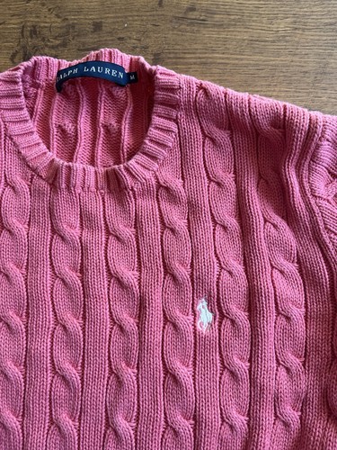Polo Ralph Lauren Womens Cable-Knit Jumper Size M Salmon / Pink Sweater - Picture 4 of 9