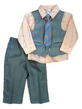 George Infant Toddler Boys 4 Piece Tan Dress Outfit Shirt Vest Tie Slacks