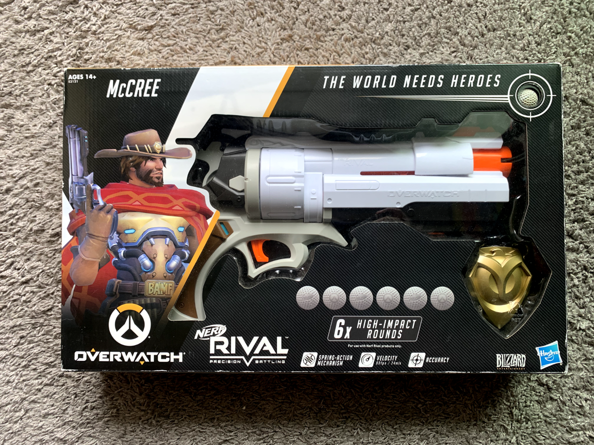 NERF Overwatch McCree Rival Blaster W/ Die Cast Badge & 6 Rounds