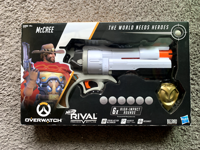 NERF Overwatch McCree Rival Blaster W/ Die Cast Badge & 6 Rounds