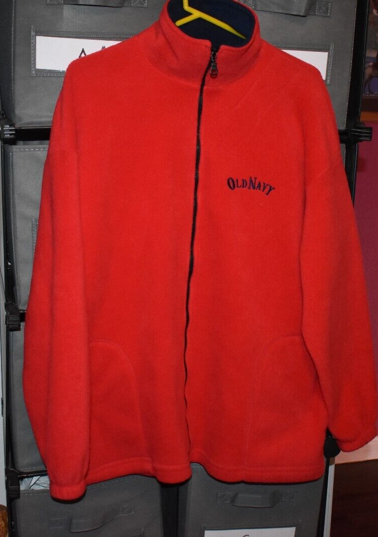 VINTAGE OLD NAVY RED FLEECE FULL ZIP JACKET MEN'S LARGE