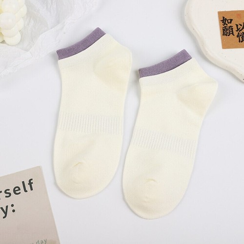 6 Pairs Colored Border Women Low Cut Boat Cotton Socks Ankle Sports Casual Socks - Picture 4 of 10