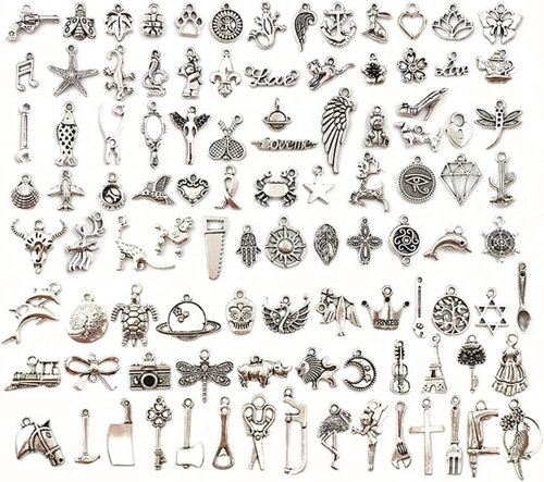 100 PCS Wholesale Bulk Lots Jewelry Making Charms Mixed Smooth Tibetan Silver Me - Picture 2 of 12