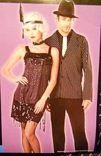 Black Fringe Flapper Roaring 20's 1920's Costume Women M Dress Headband Choker