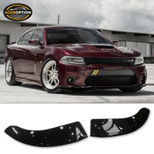 Fits 15-23 Dodge Charger SRT Scat Pack 2PC Front Bumper Lip Spoiler Gloss Black