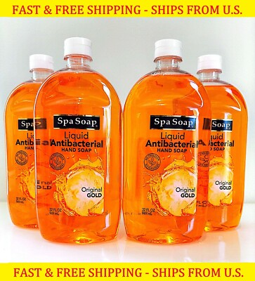 #ad Spa Soap ANTIBACTERIAL Hand Liquid Soap Refill 32oz PACK OF 4 GOLD $37.99