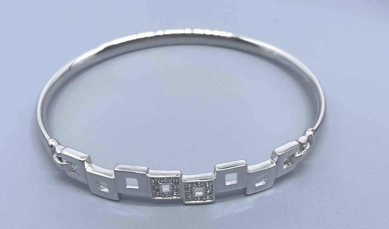 Silver Tone Hook Clasp Square Shape Rhinestone Br… - image 9