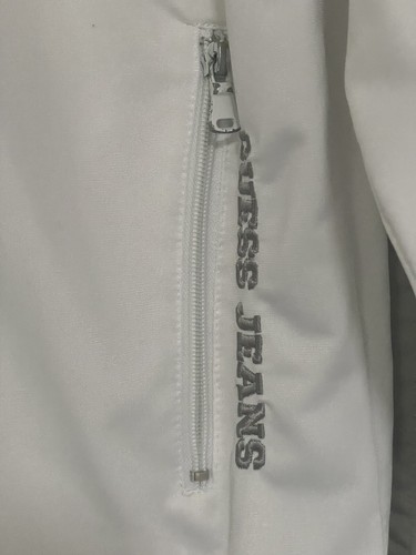 GUESS JEANS ATHLEISURE Herren Weiß Pullover Jacke Grau Streifen Ärmel Full Zip S - Bild 2 von 8