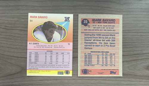 1990 & 1991 Football Card Lot New York Giants Mark Bavaro Topps Fleer #35 #64 - Picture 2 of 2