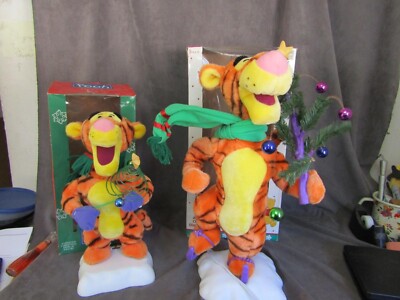 2 Telco Motionettes Disney Tiggers Christmas Figures 22'' Sking & 17'' w/ Tree mc