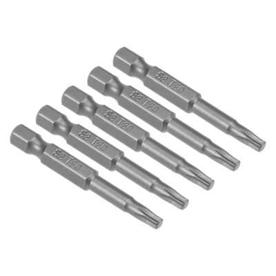 5pcs 50mm Long 1/4'' Hex Shank T20 Torx Head Screwdriver Bits S2 High Alloy Steel