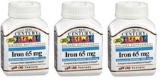 21st Century Iron 65 Mg Ferrous Sulfate 325 Mg Tablets 120 Count X 3 Packs