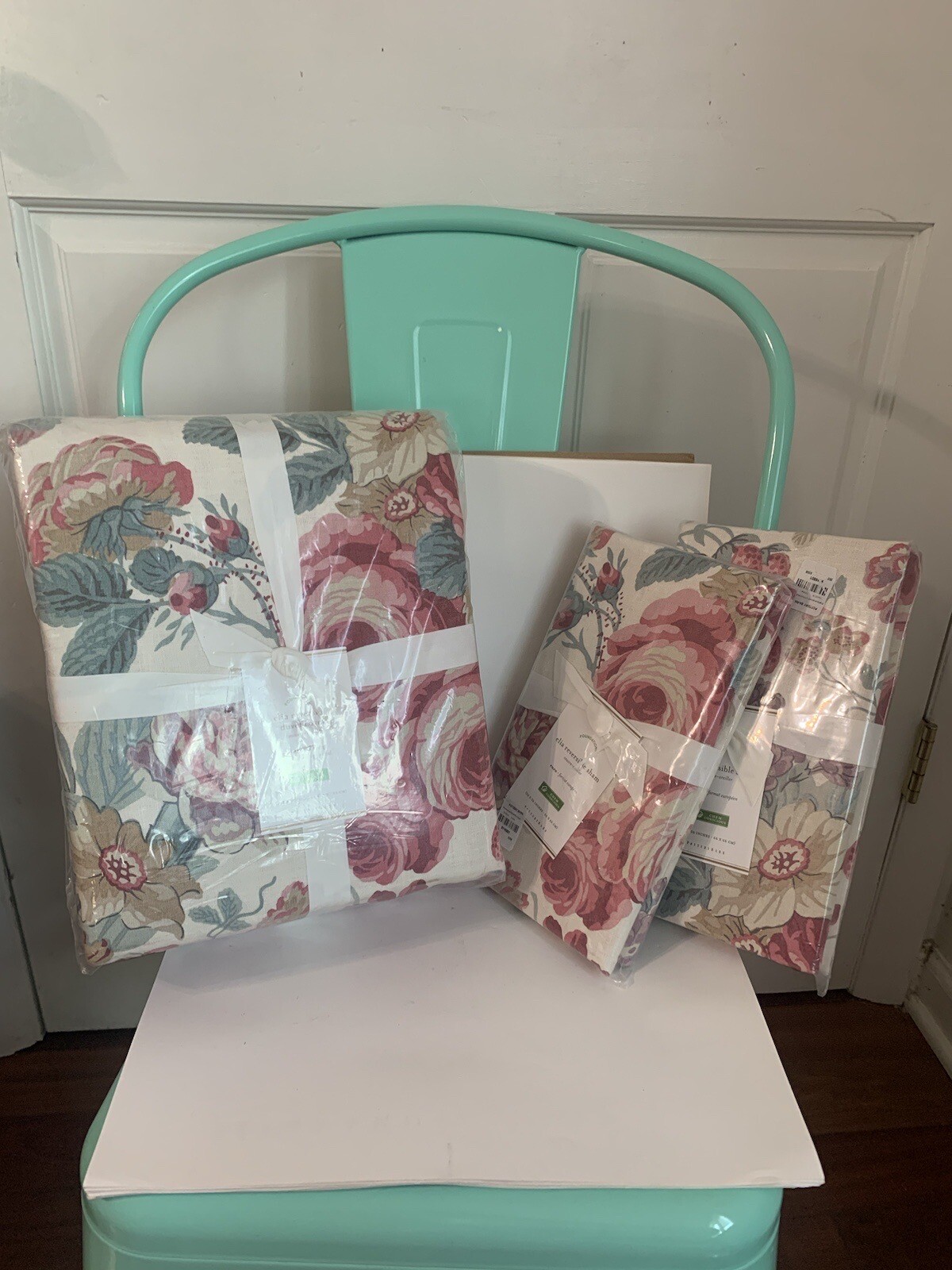 NWT Pottery Barn King Cal King Elia Floral Reversible Duvet Cover & 2