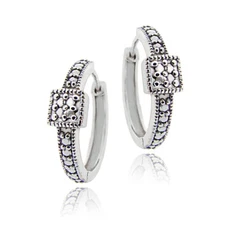 925 Silver Diamond Accent Square Design Hoop Earrings