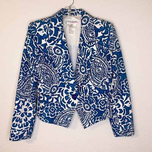 Yves Saint Laurent Blazer para Mujer Vintage Estampado Floral Azul Francia  hechos Talla 12 | eBay