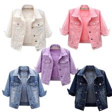 Womens Denim Jacket Casual Button Closed 3/4 ...