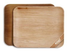 FOOGO Green Disposable Palm Large Serving Trays Wooden Plates Salad Eco