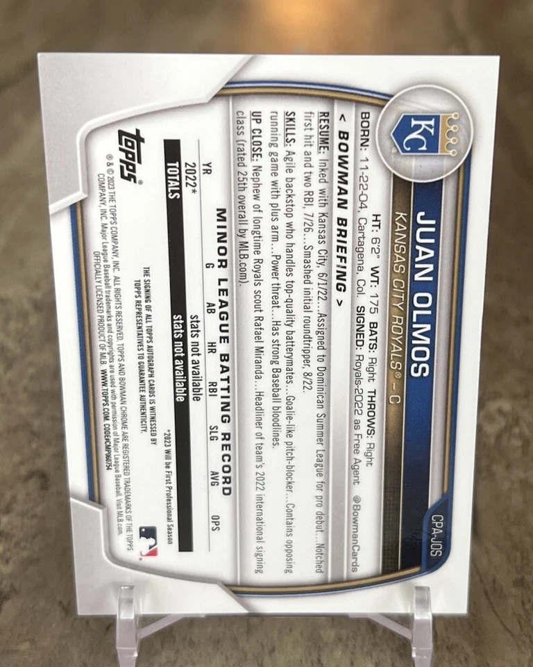 JUAN OLMOS 2023 Bowman Chrome 1st Green Refractor Auto /99 Card #CPA-JOS - Image 2 of 2