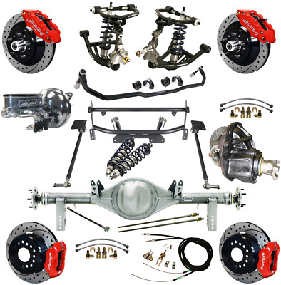 RIDETECH COILOVER,4-LINK KIT,CURRIE REAR END,WILWOOD DISC BRAKES,13/12'' DRLD,RED