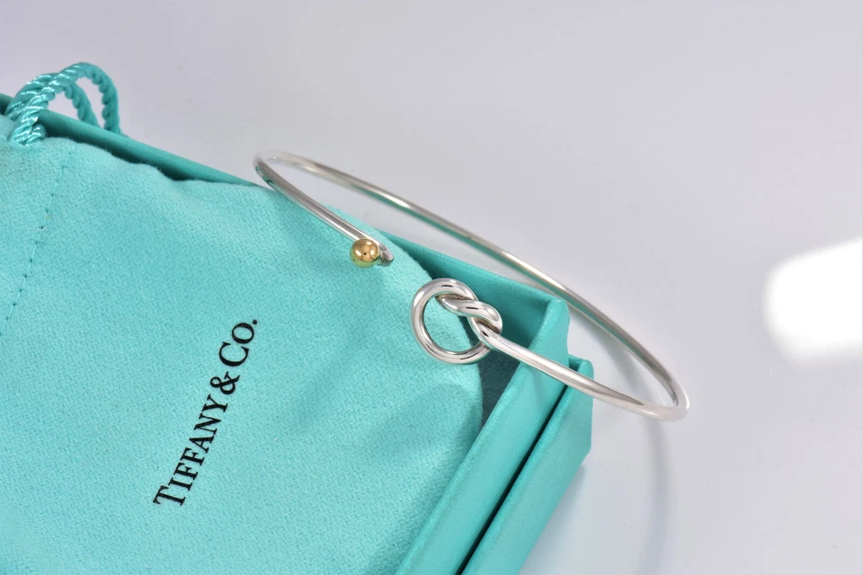 Pulsera Tiffany & Co Plata Oro 18K Cuerda Bola Amor Nudo Gancho 7.25" en Bolsa Foto 3 de 4