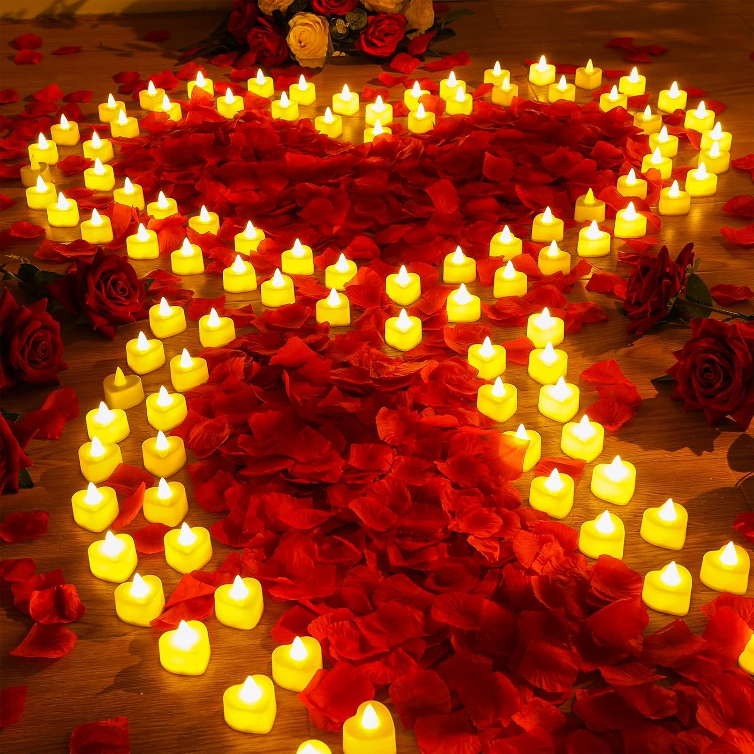 6000 Pcs Valentine'S Day Artificial Rose Petals with 120 Pcs Romantic Heart LED