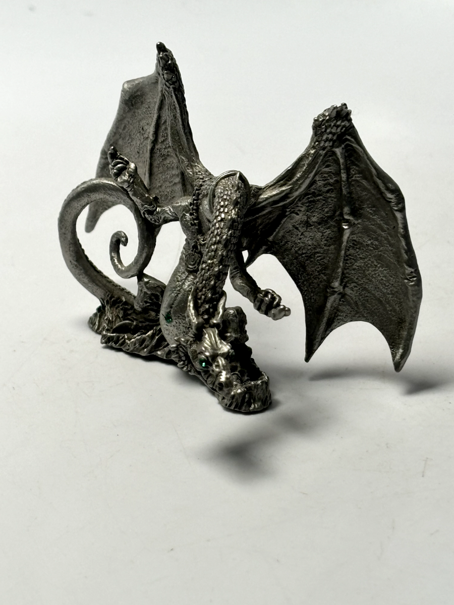 Rawcliffe Pewter Dragon w/Green Crystal Eyes Figure RF1277 Tom