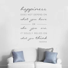 HAPPINESS DOES NOT DEPEND ON Buddah Vinyl Art Wall Decal Lettering Words Sticker